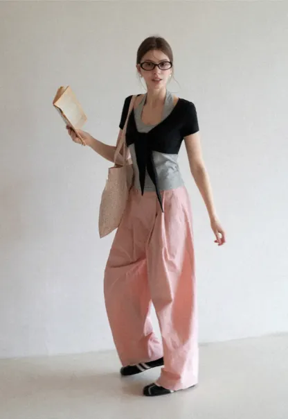 Short Sleeve Top with Front Bow Detail