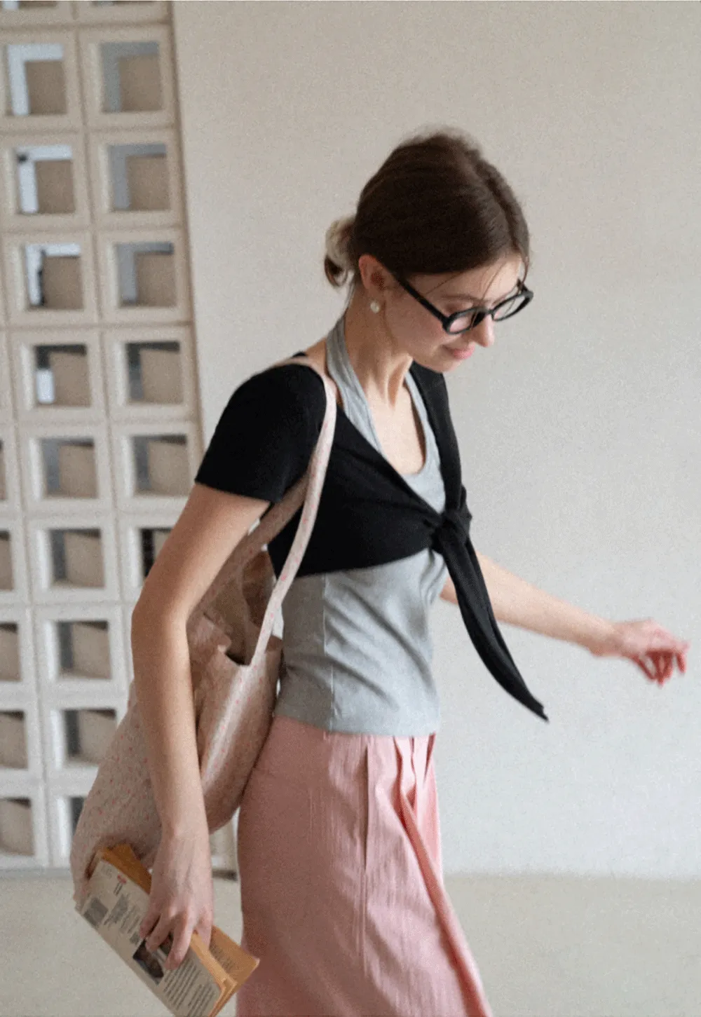 Short Sleeve Top with Front Bow Detail