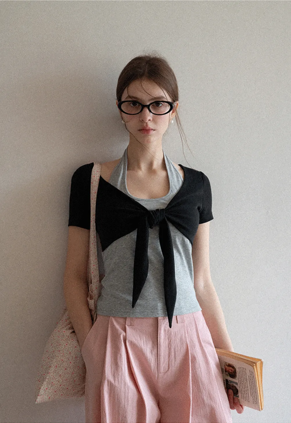 Short Sleeve Top with Front Bow Detail