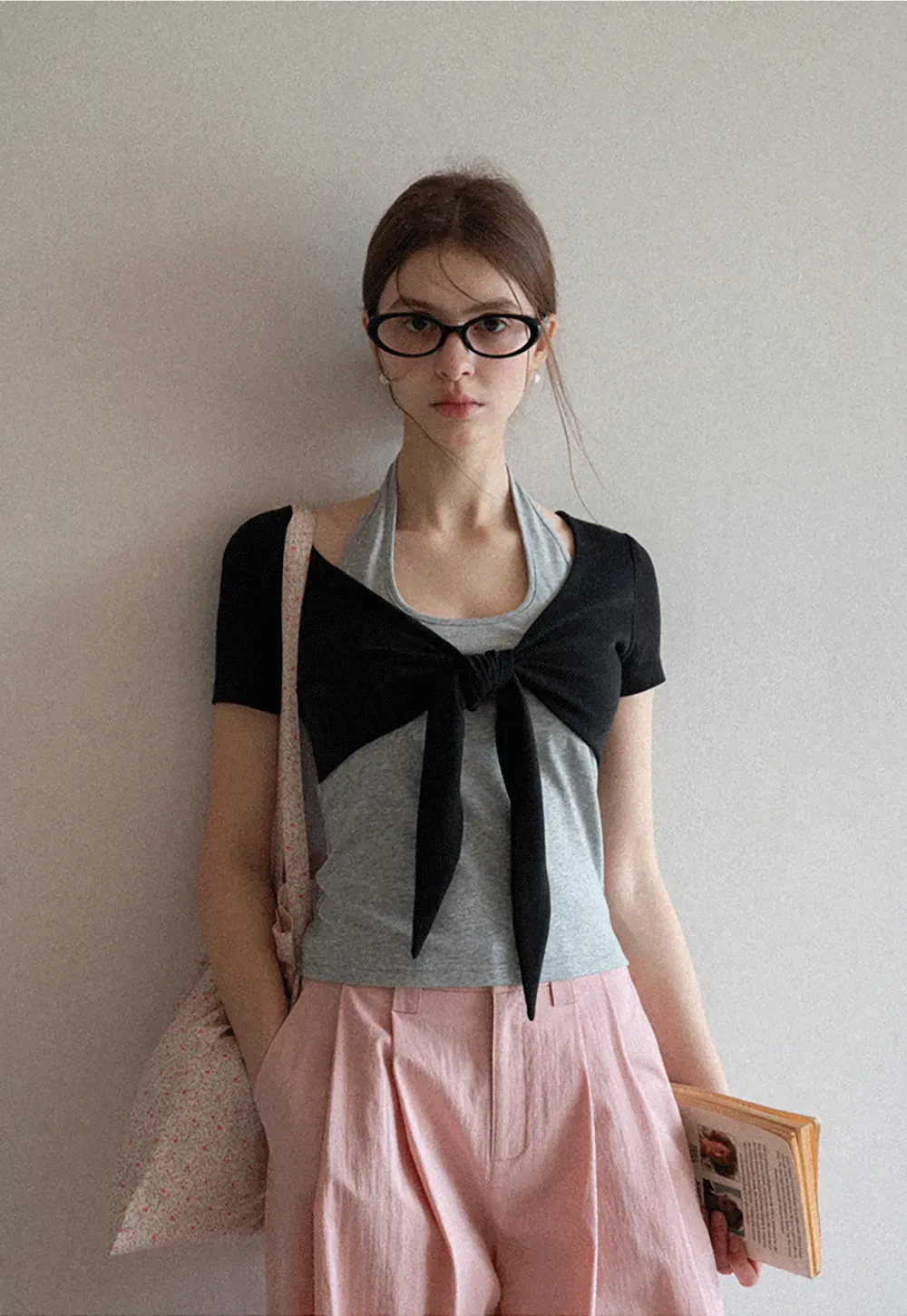 Short Sleeve Top with Front Bow Detail