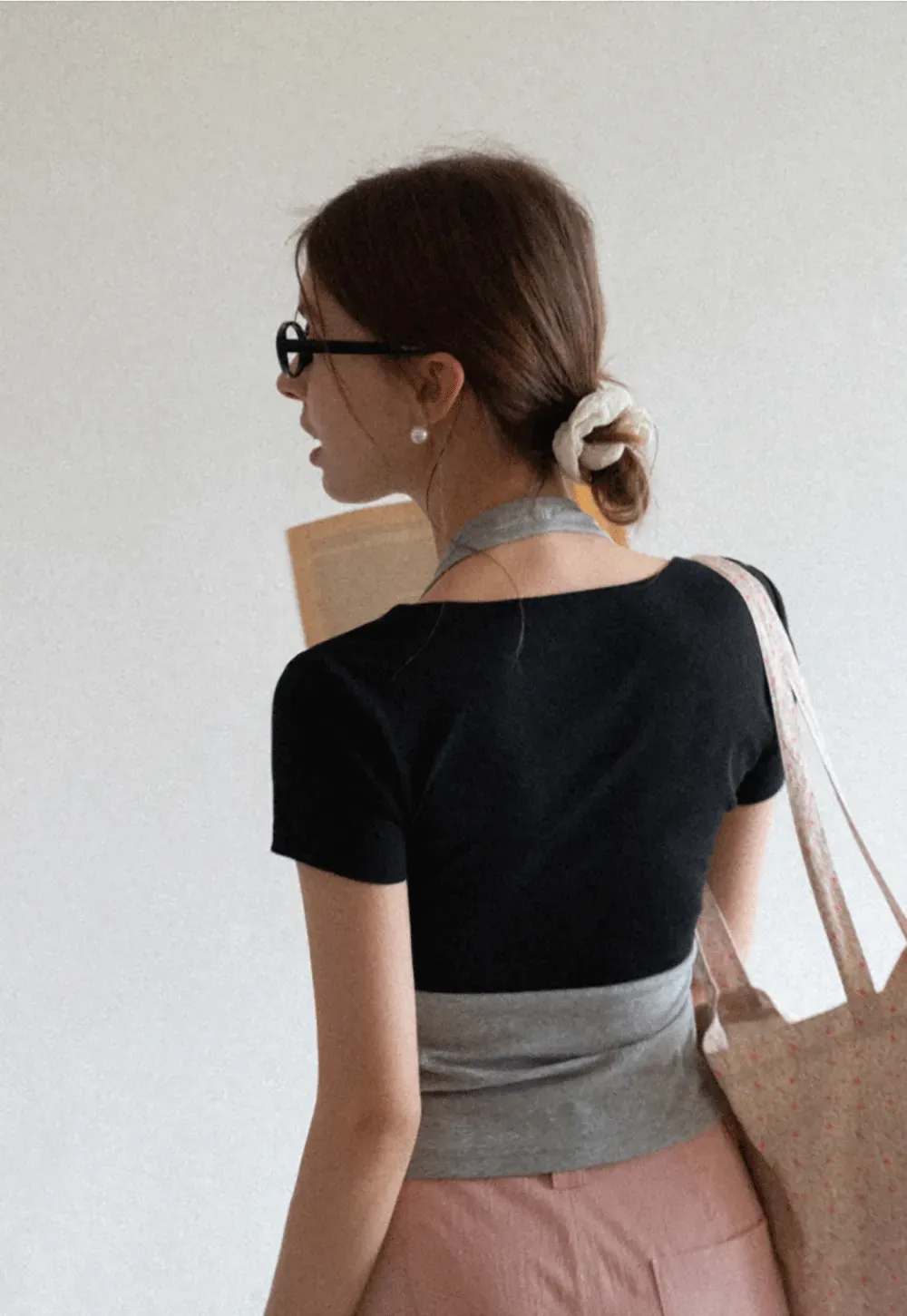 Short Sleeve Top with Front Bow Detail