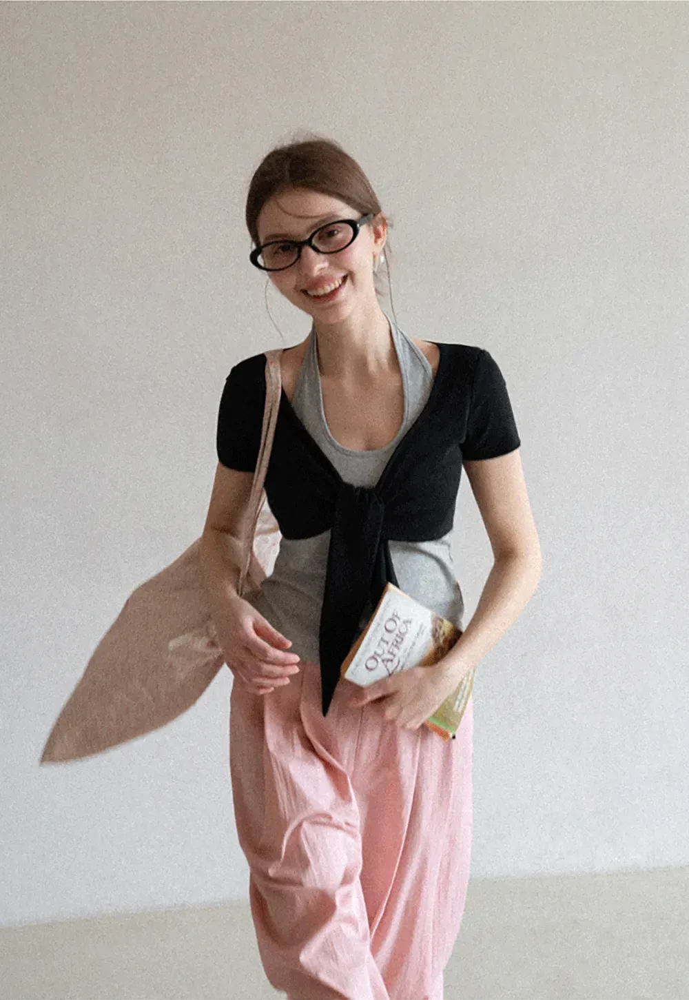 Short Sleeve Top with Front Bow Detail