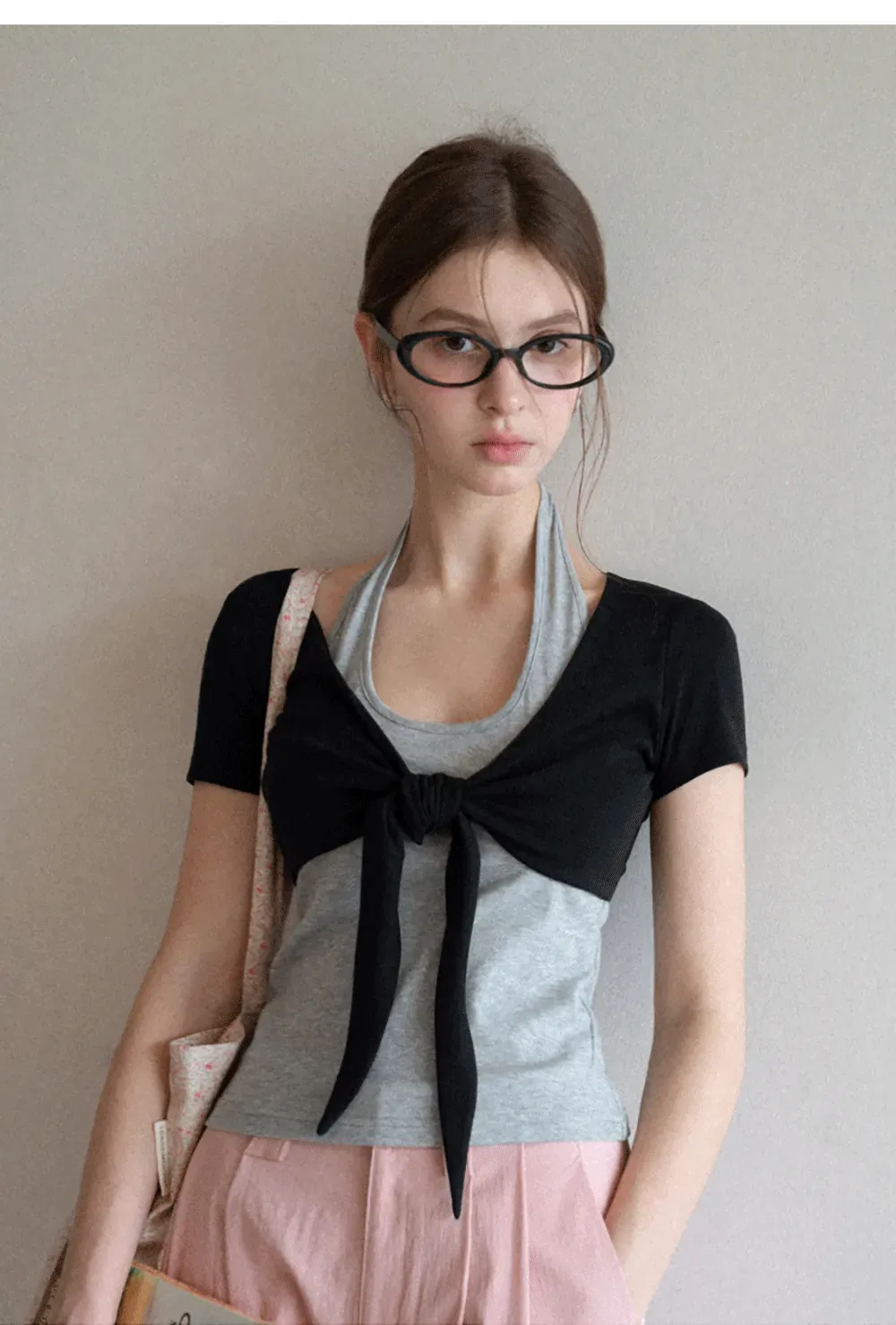 Short Sleeve Top with Front Bow Detail