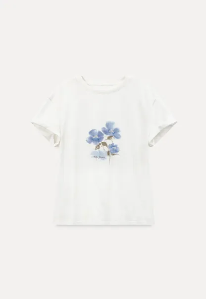 Floral Print Graphic Tee with Crew Neck and Short Sleeves