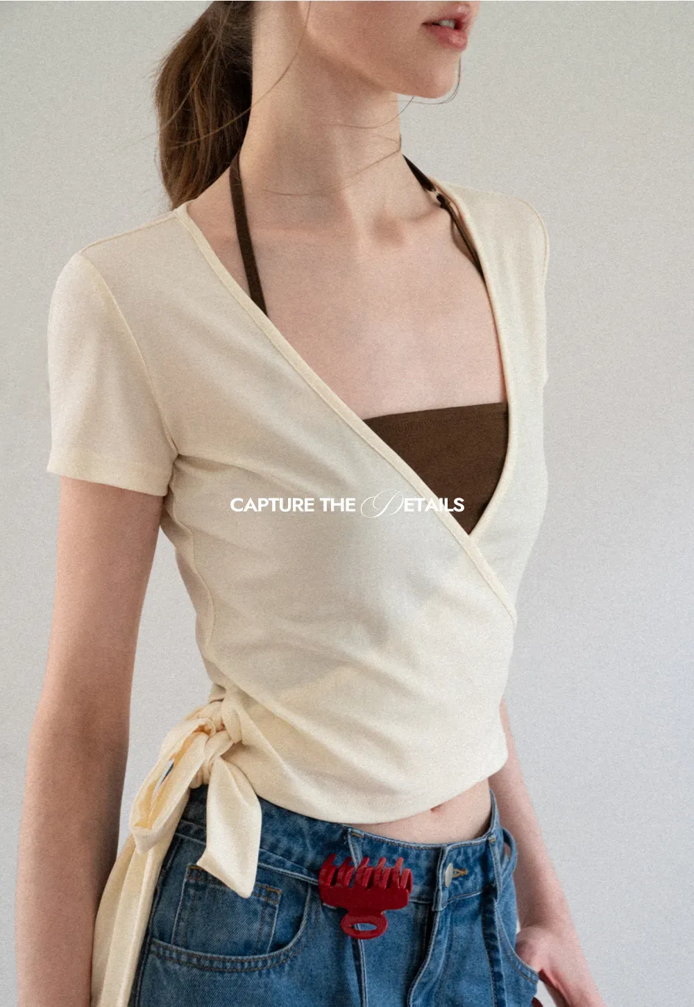Wrap Front V Neck Short Sleeve T Shirt