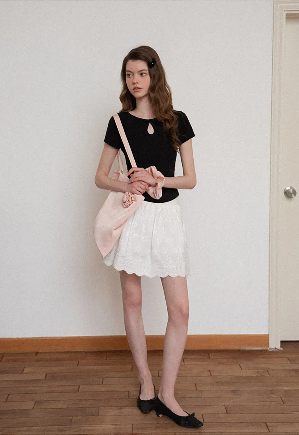 Keyhole Neck Tie Detail Short Sleeve Tshirt