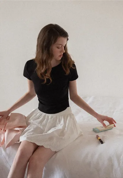 Keyhole Neck Tie Detail Short Sleeve Tshirt