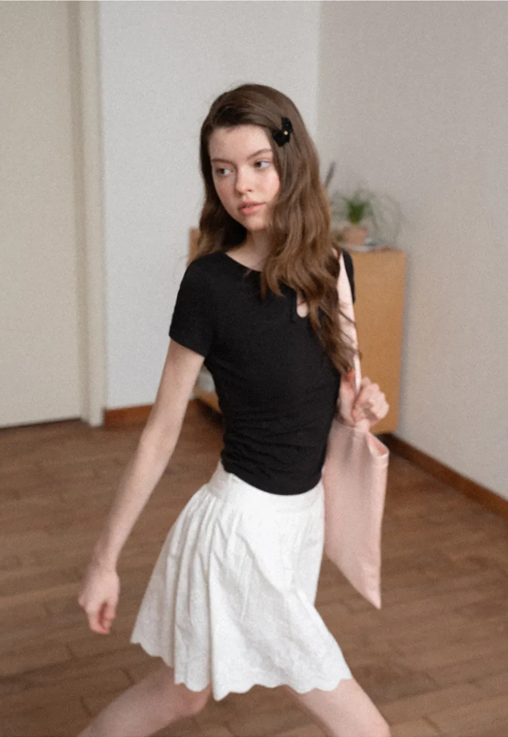 Keyhole Neck Tie Detail Short Sleeve Tshirt