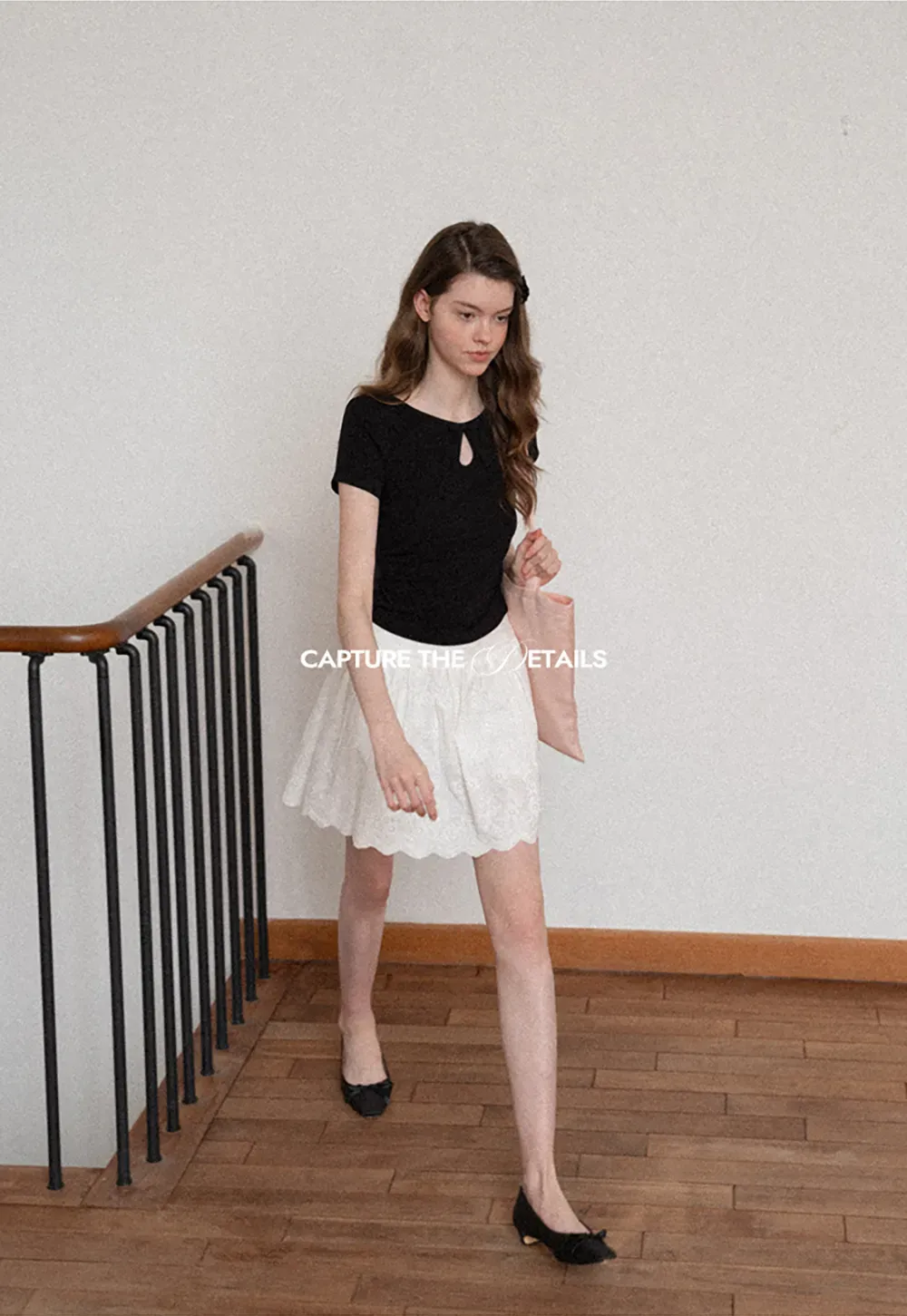 Keyhole Neck Tie Detail Short Sleeve Tshirt