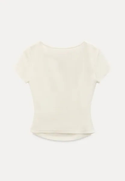 Keyhole Neck Tie Detail Short Sleeve Tshirt