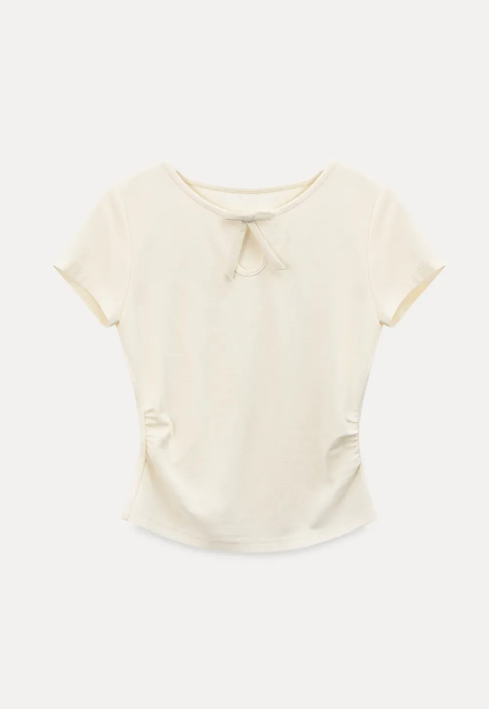 Keyhole Neck Tie Detail Short Sleeve Tshirt
