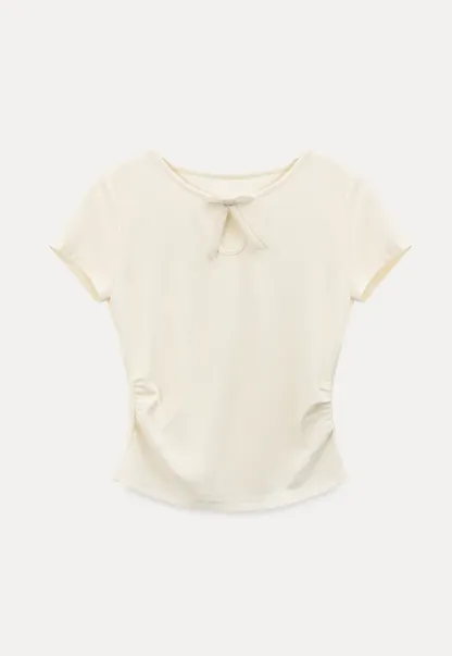 Keyhole Neck Tie Detail Short Sleeve Tshirt