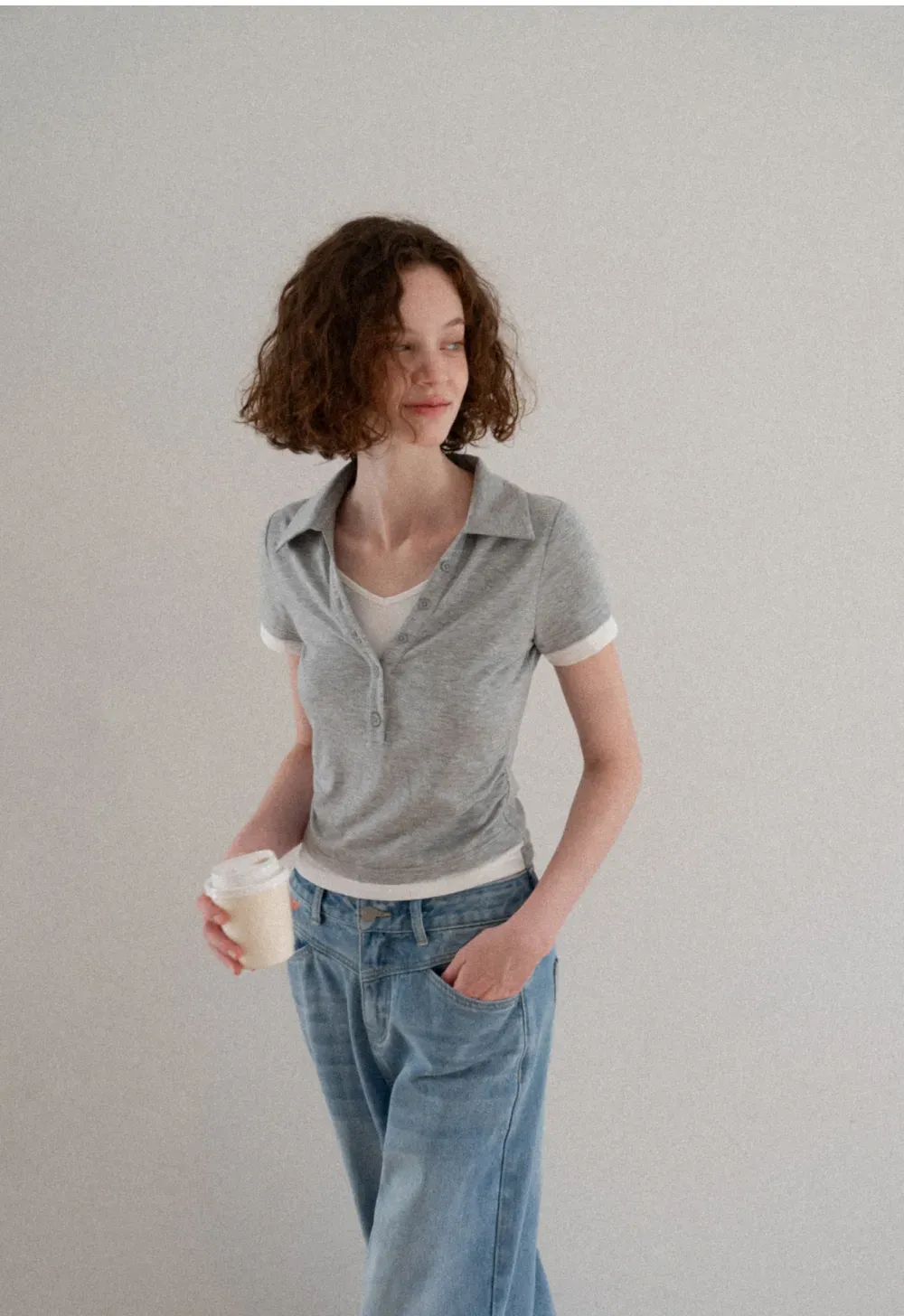 Short Sleeve Collared Button Front T Shirt