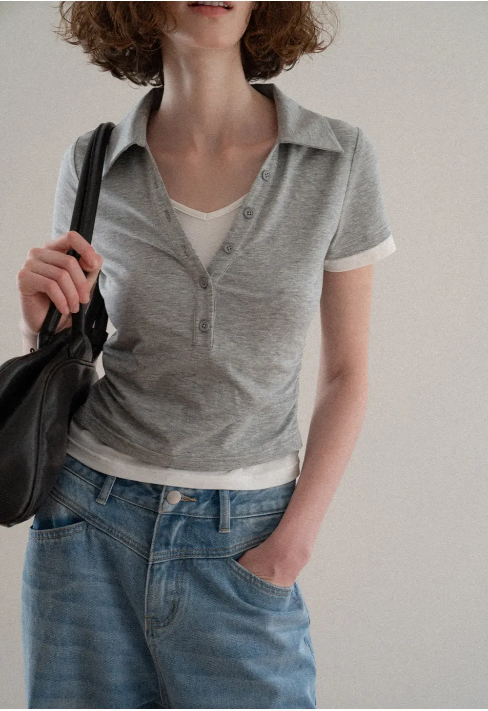 Short Sleeve Collared Button Front T Shirt