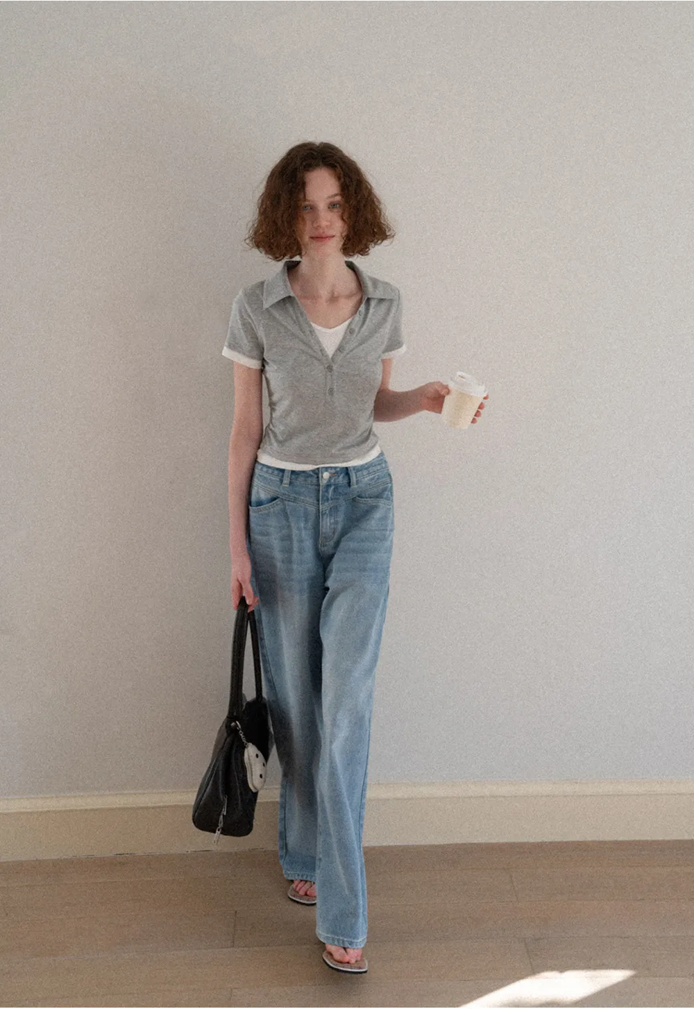 Short Sleeve Collared Button Front T Shirt