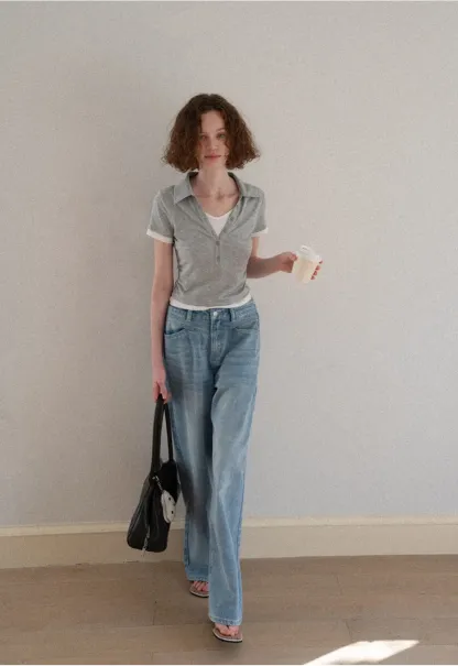 Short Sleeve Collared Button Front T Shirt