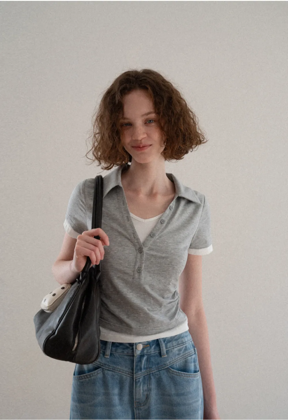 Short Sleeve Collared Button Front T Shirt