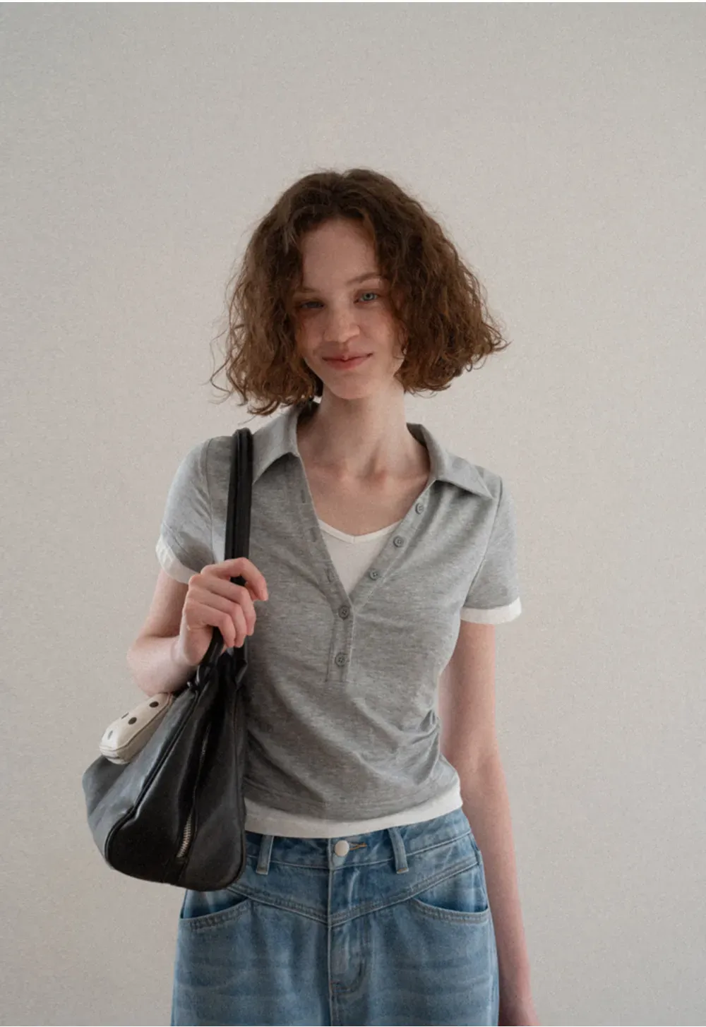 Short Sleeve Collared Button Front T Shirt