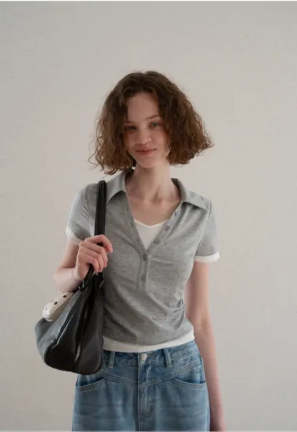 Short Sleeve Collared Button Front T Shirt