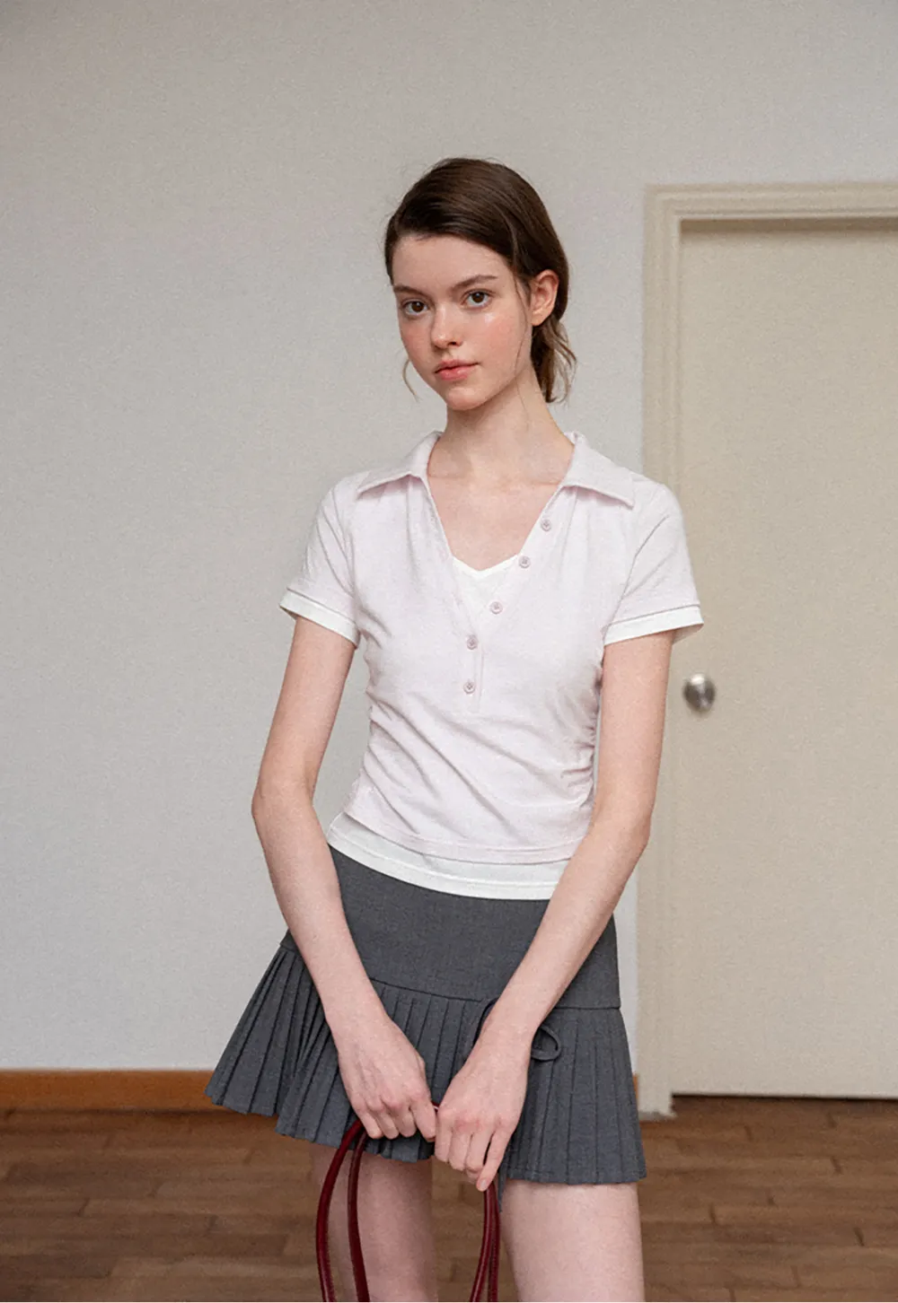 Short Sleeve Collared Button Front T Shirt