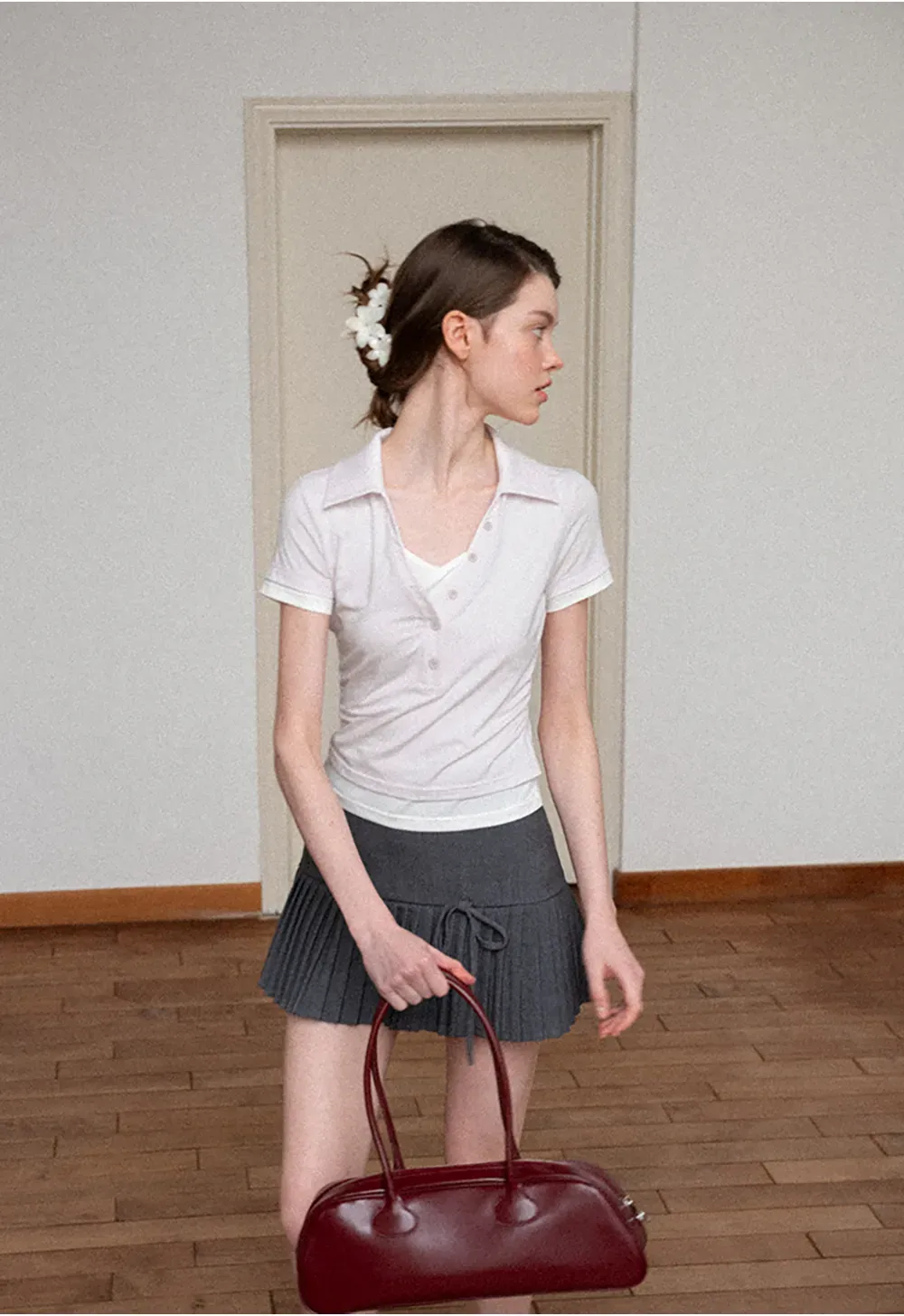 Short Sleeve Collared Button Front T Shirt