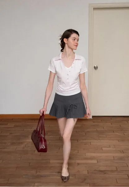 Short Sleeve Collared Button Front T Shirt