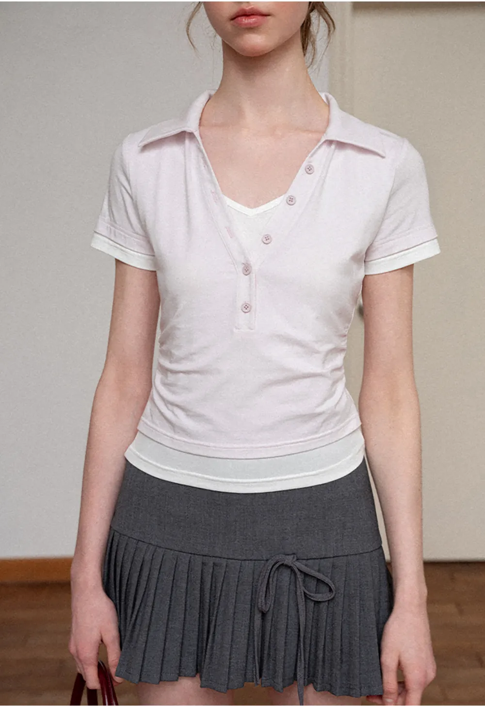 Short Sleeve Collared Button Front T Shirt