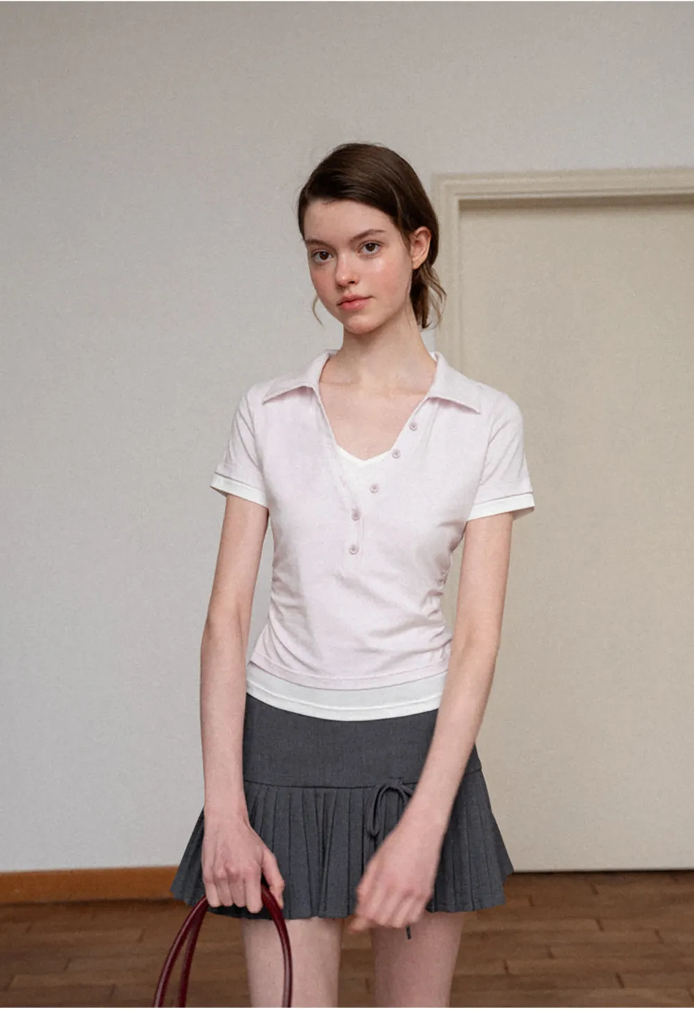 Short Sleeve Collared Button Front T Shirt