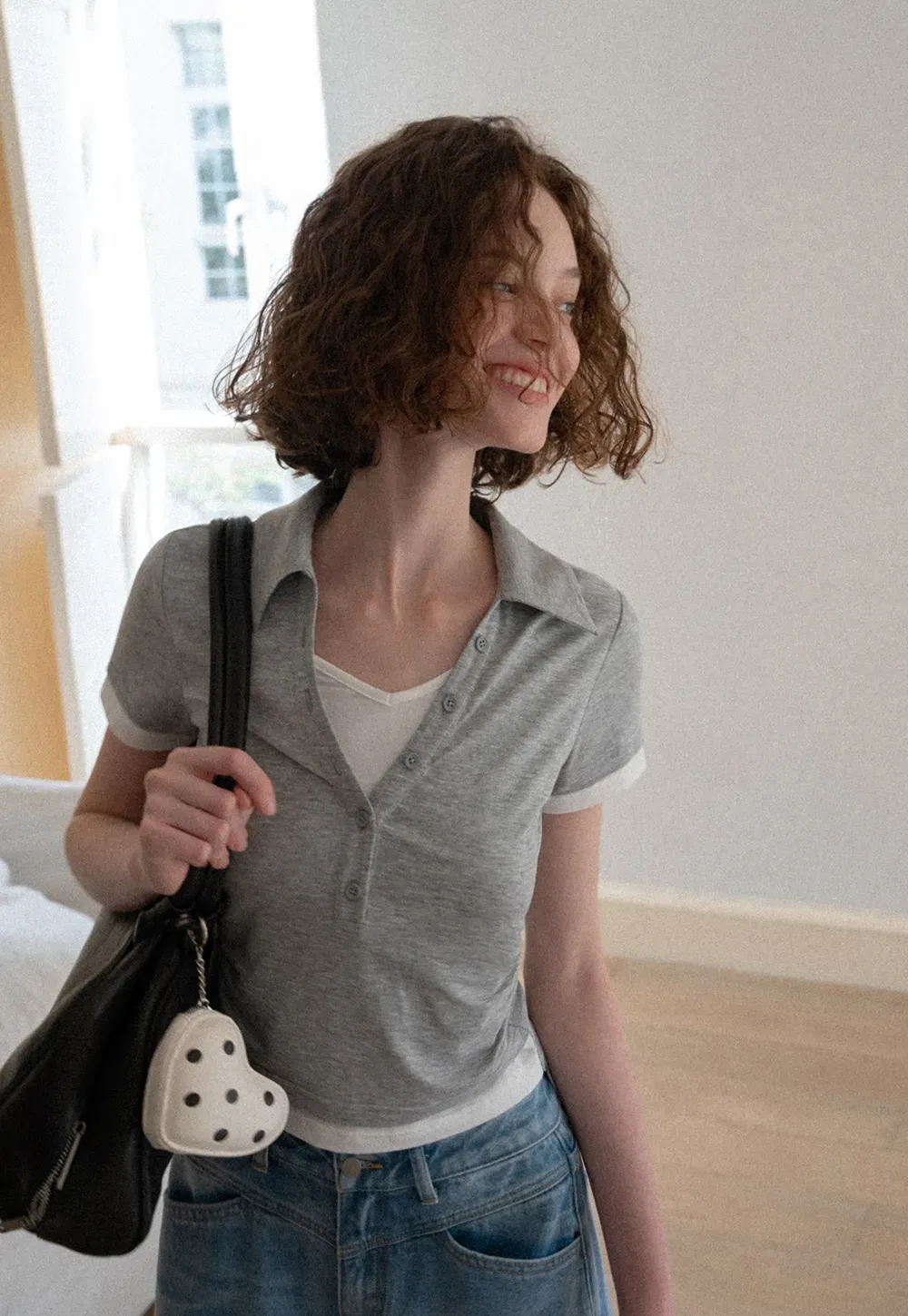 Short Sleeve Collared Button Front T Shirt