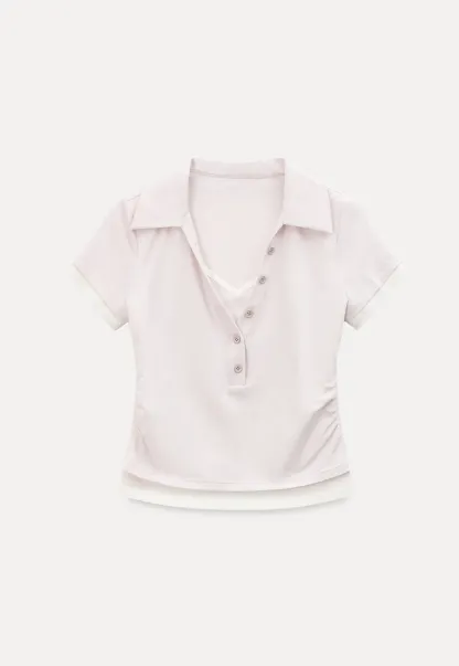 Short Sleeve Collared Button Front T Shirt