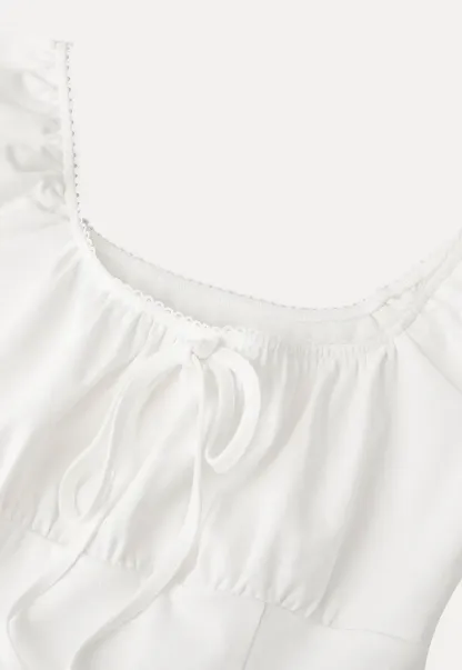 Square Neck Ruffle Sleeve Drawstring Top