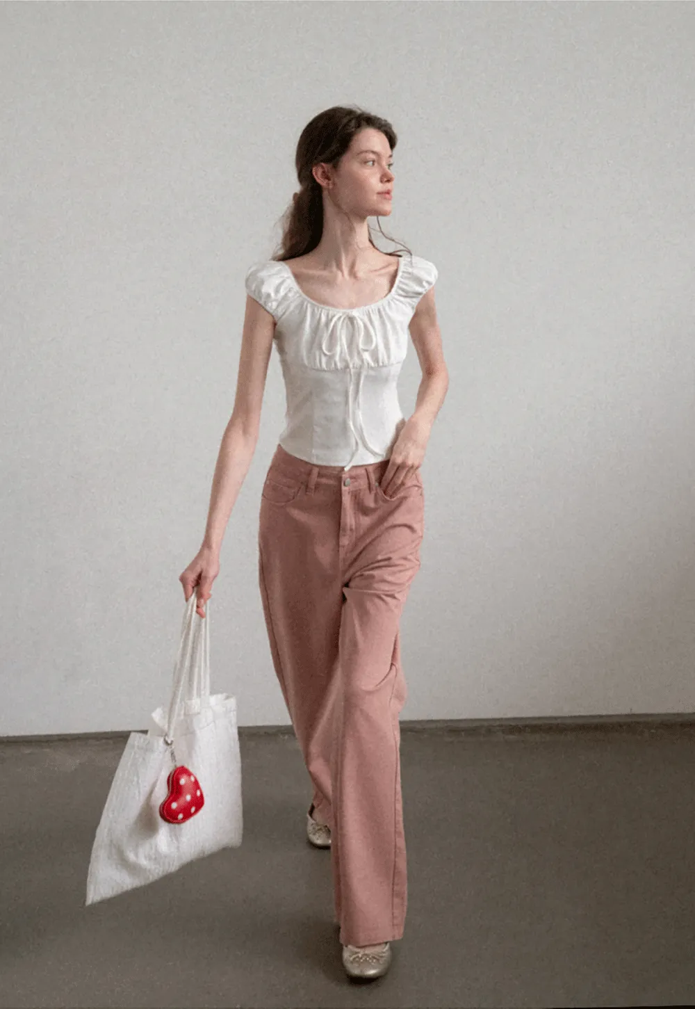 Square Neck Ruffle Sleeve Drawstring Top