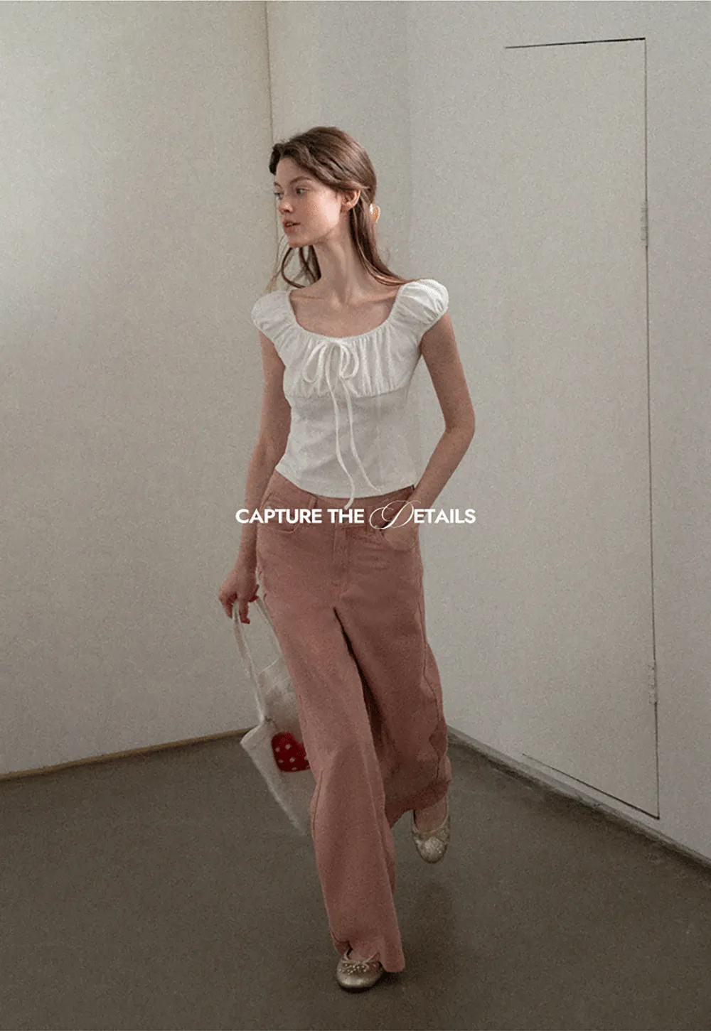 Square Neck Ruffle Sleeve Drawstring Top