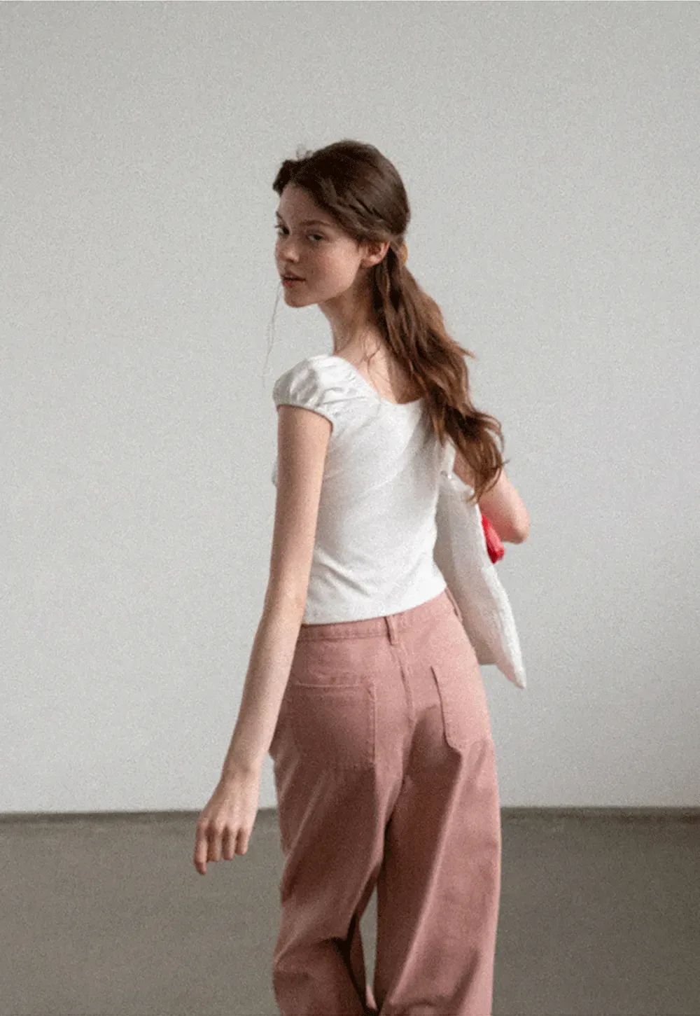 Square Neck Ruffle Sleeve Drawstring Top