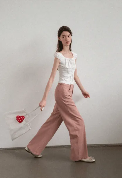 Square Neck Ruffle Sleeve Drawstring Top