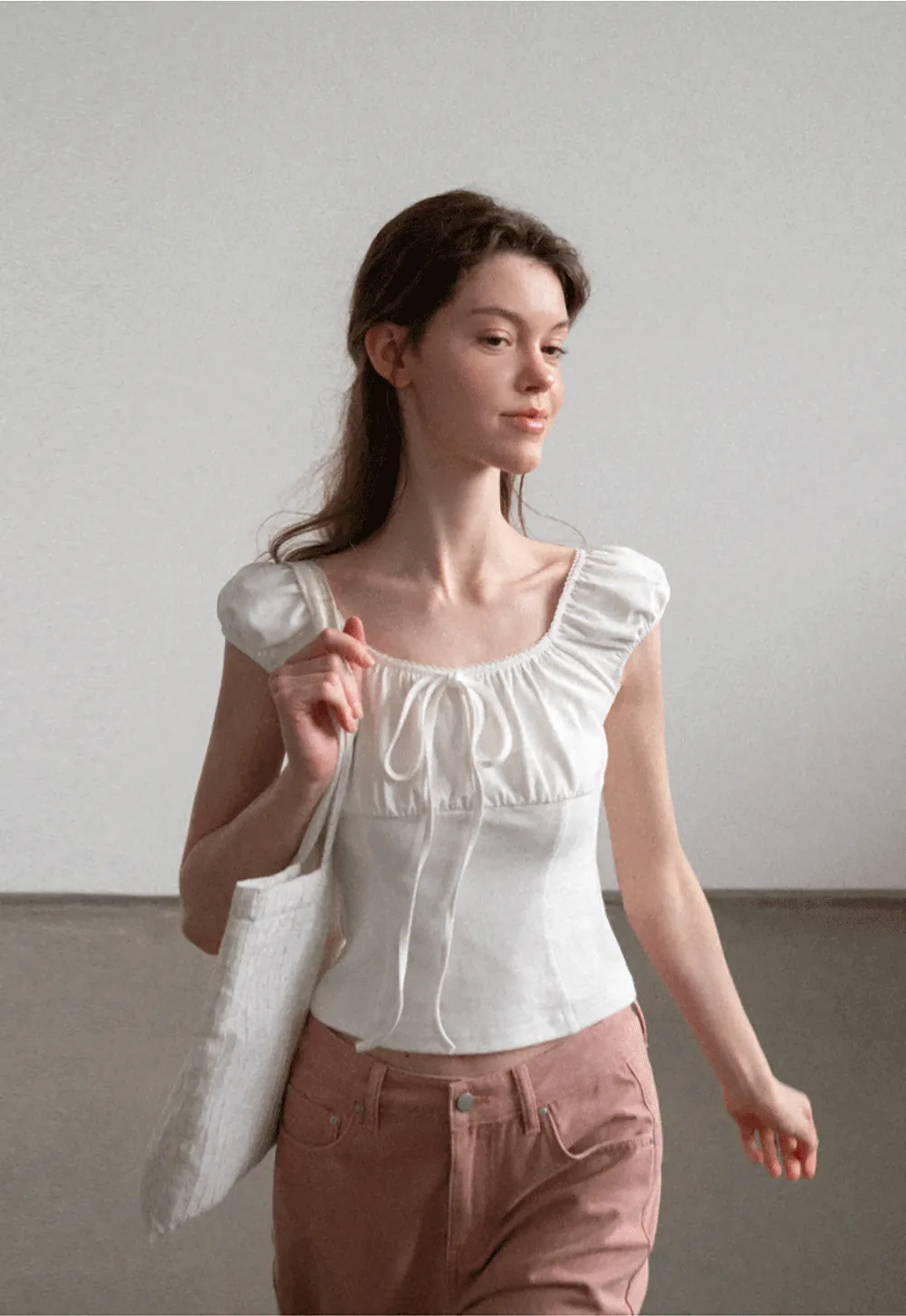 Square Neck Ruffle Sleeve Drawstring Top