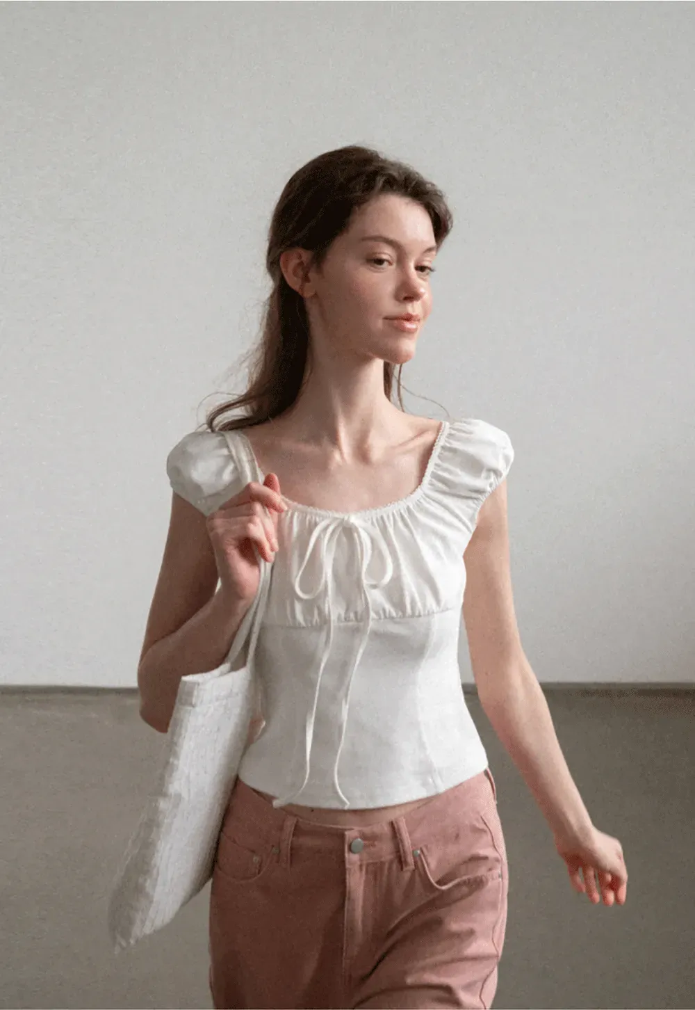 Square Neck Ruffle Sleeve Drawstring Top