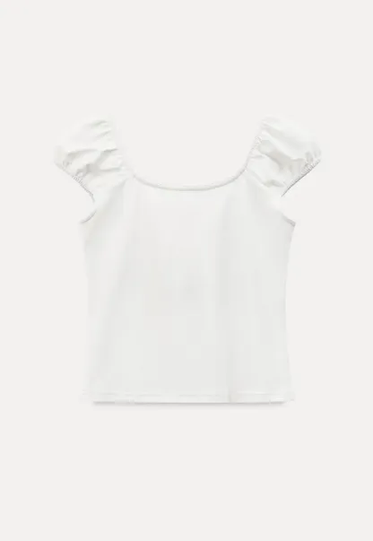Square Neck Ruffle Sleeve Drawstring Top