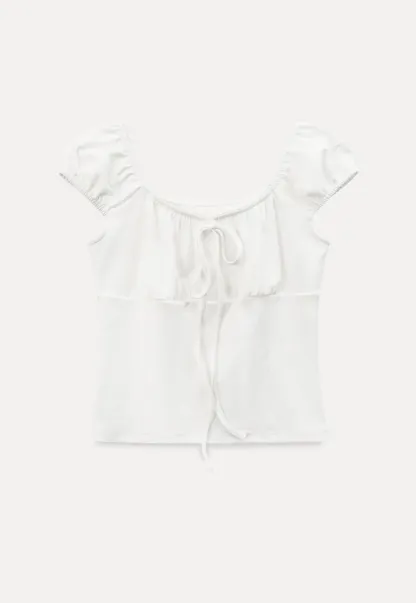 Square Neck Ruffle Sleeve Drawstring Top