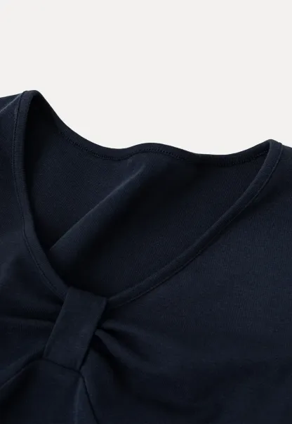 V neck short sleeve top with front knot detail