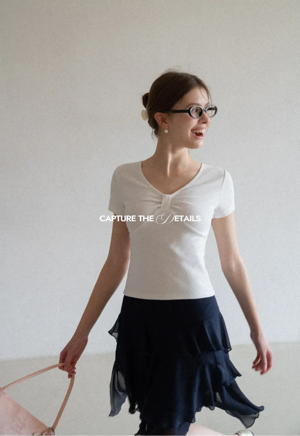 V neck short sleeve top with front knot detail