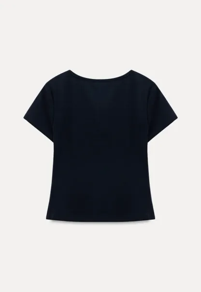 V neck short sleeve top with front knot detail