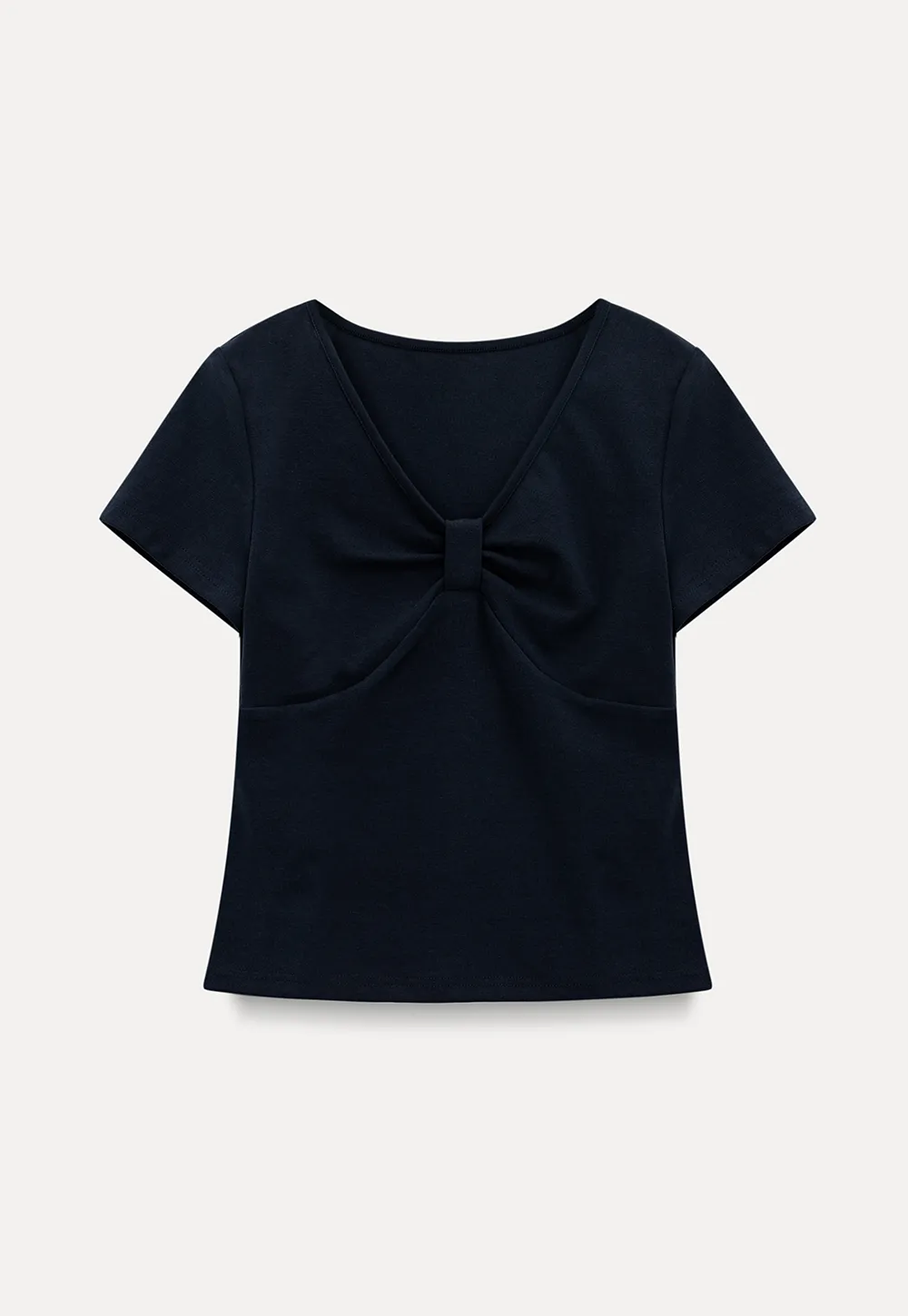 V neck short sleeve top with front knot detail