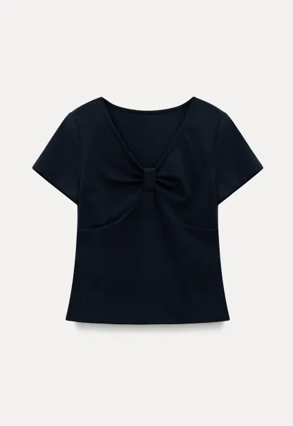 V neck short sleeve top with front knot detail