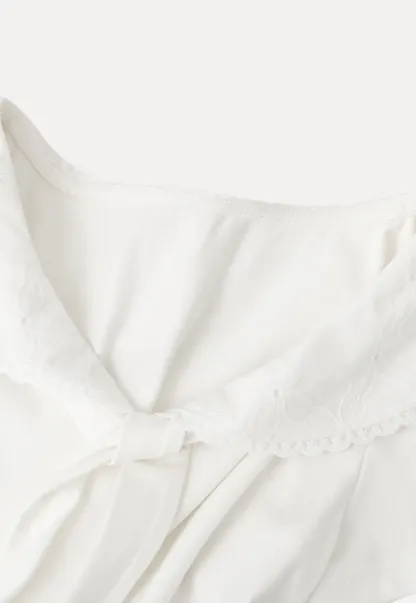 Scalloped Collar Tie Front Short Sleeve T Shirt