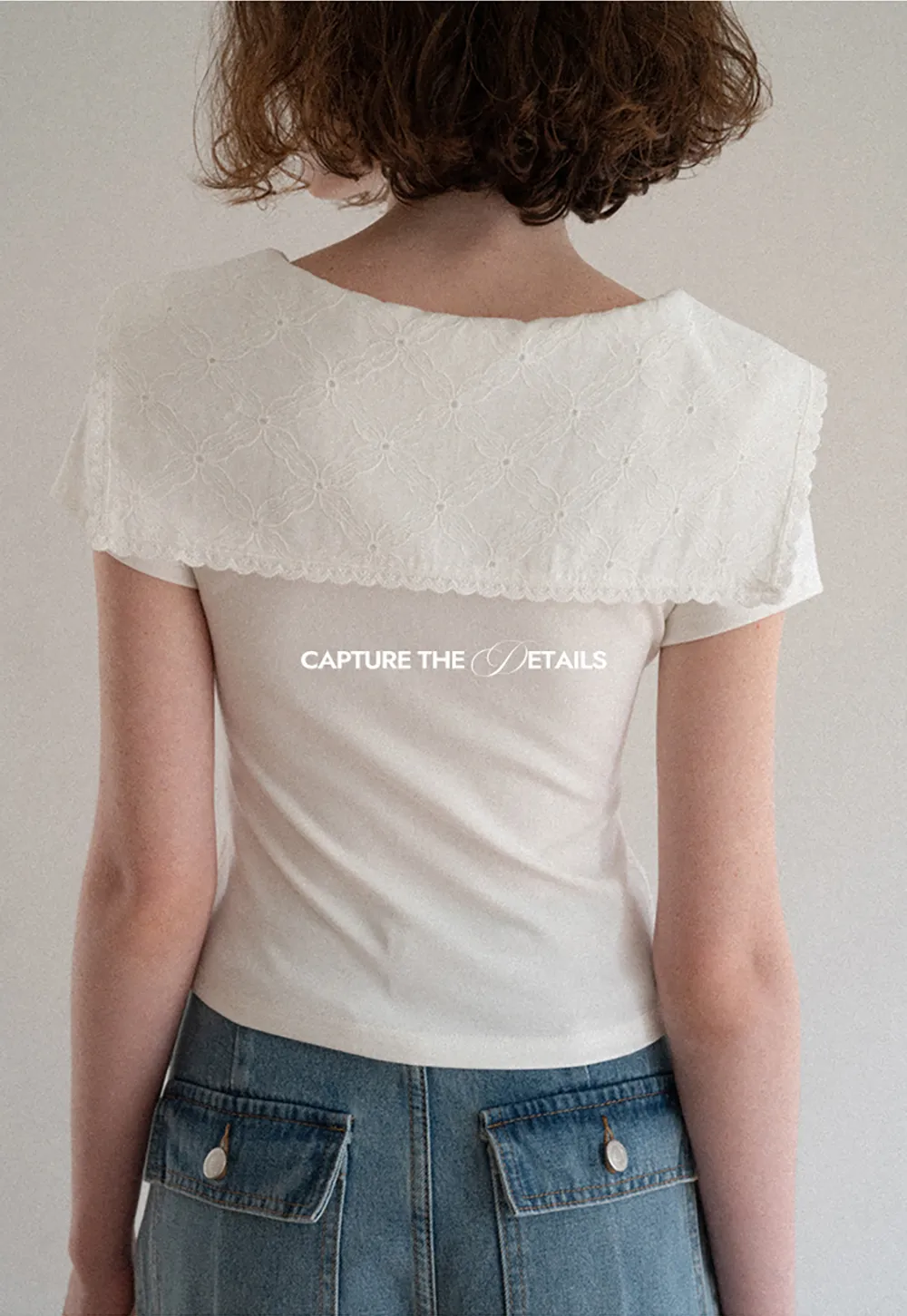 Scalloped Collar Tie Front Short Sleeve T Shirt