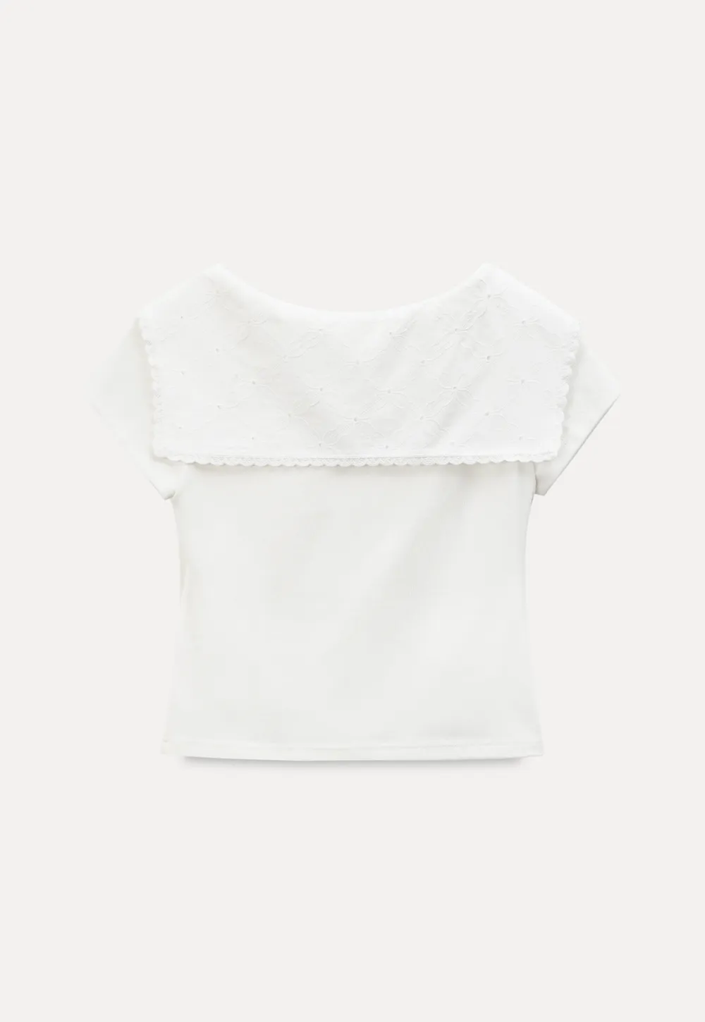 Scalloped Collar Tie Front Short Sleeve T Shirt
