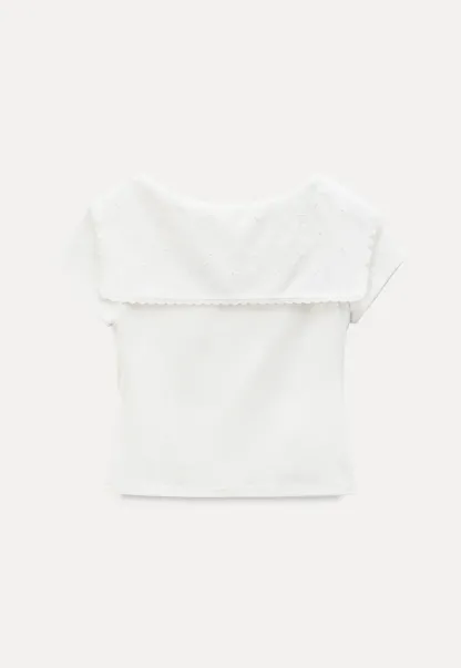Scalloped Collar Tie Front Short Sleeve T Shirt