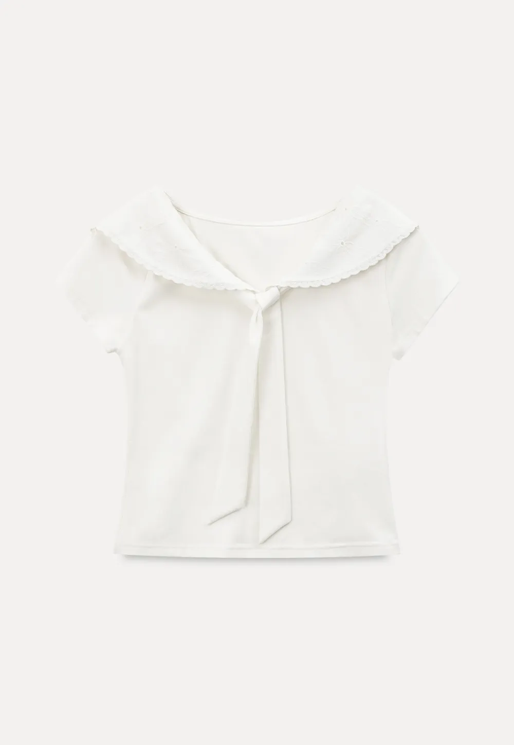 Scalloped Collar Tie Front Short Sleeve T Shirt