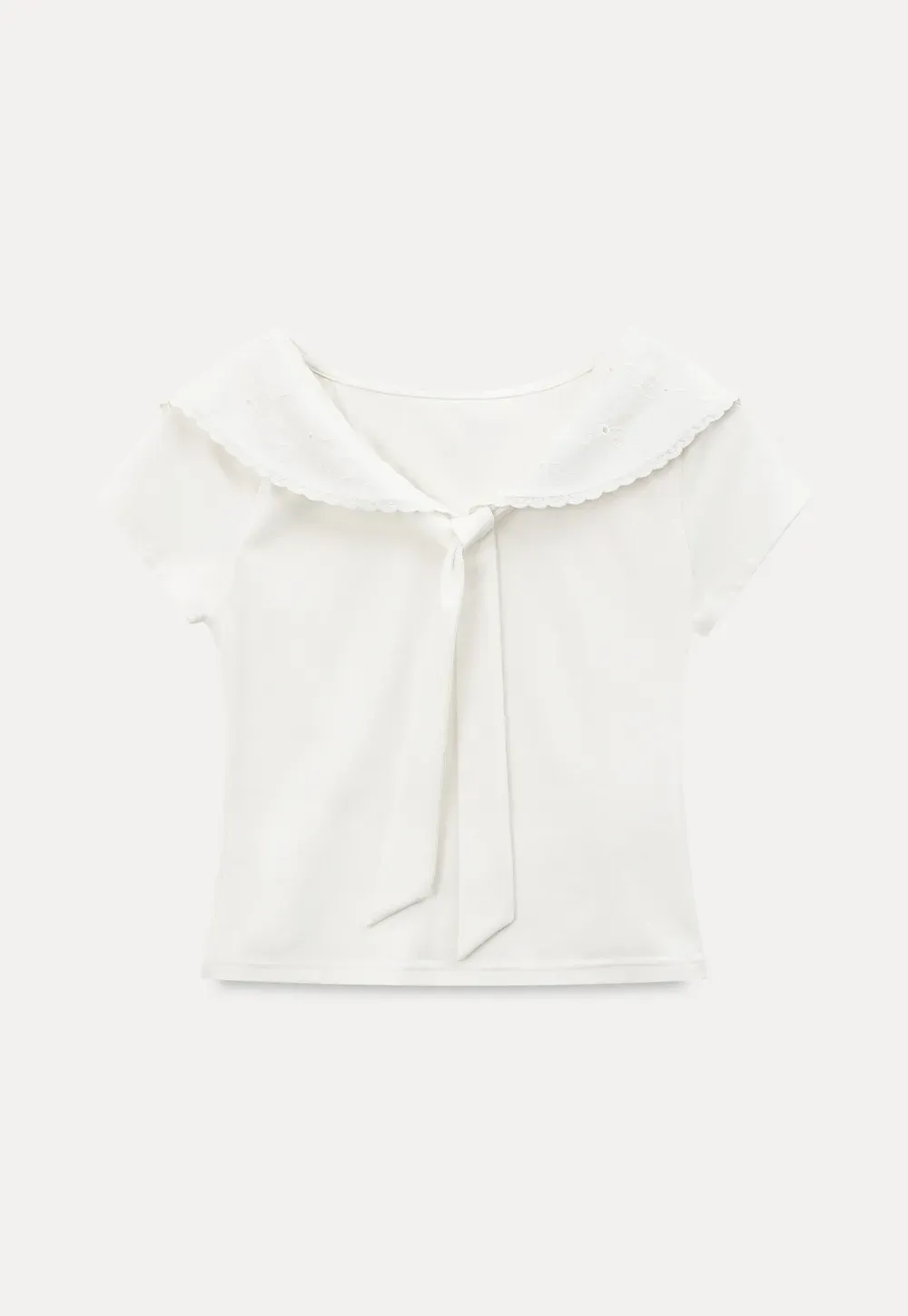 Scalloped Collar Tie Front Short Sleeve T Shirt